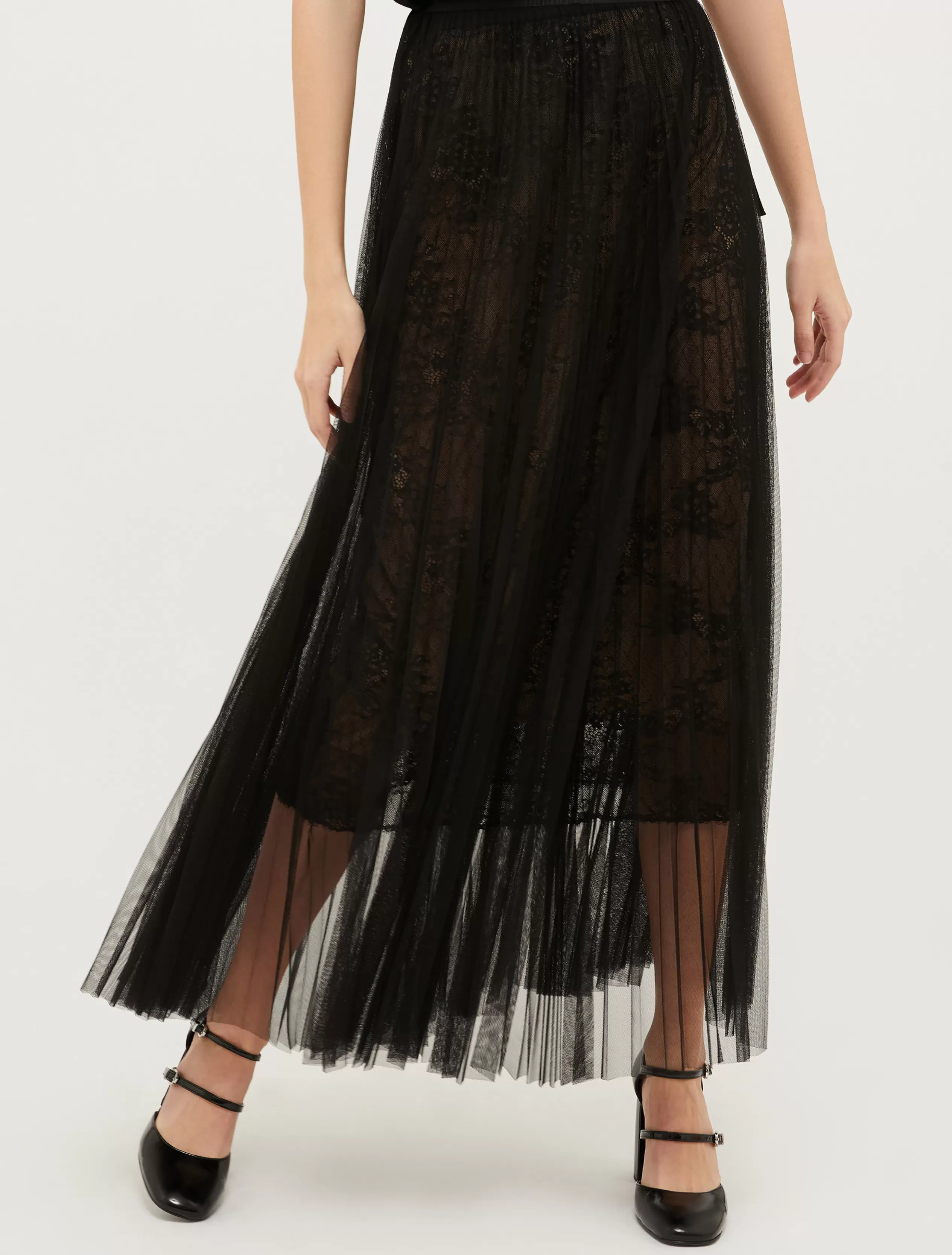 Gonne<MAX&Co. Gonna in jersey tulle e pizzo NERO