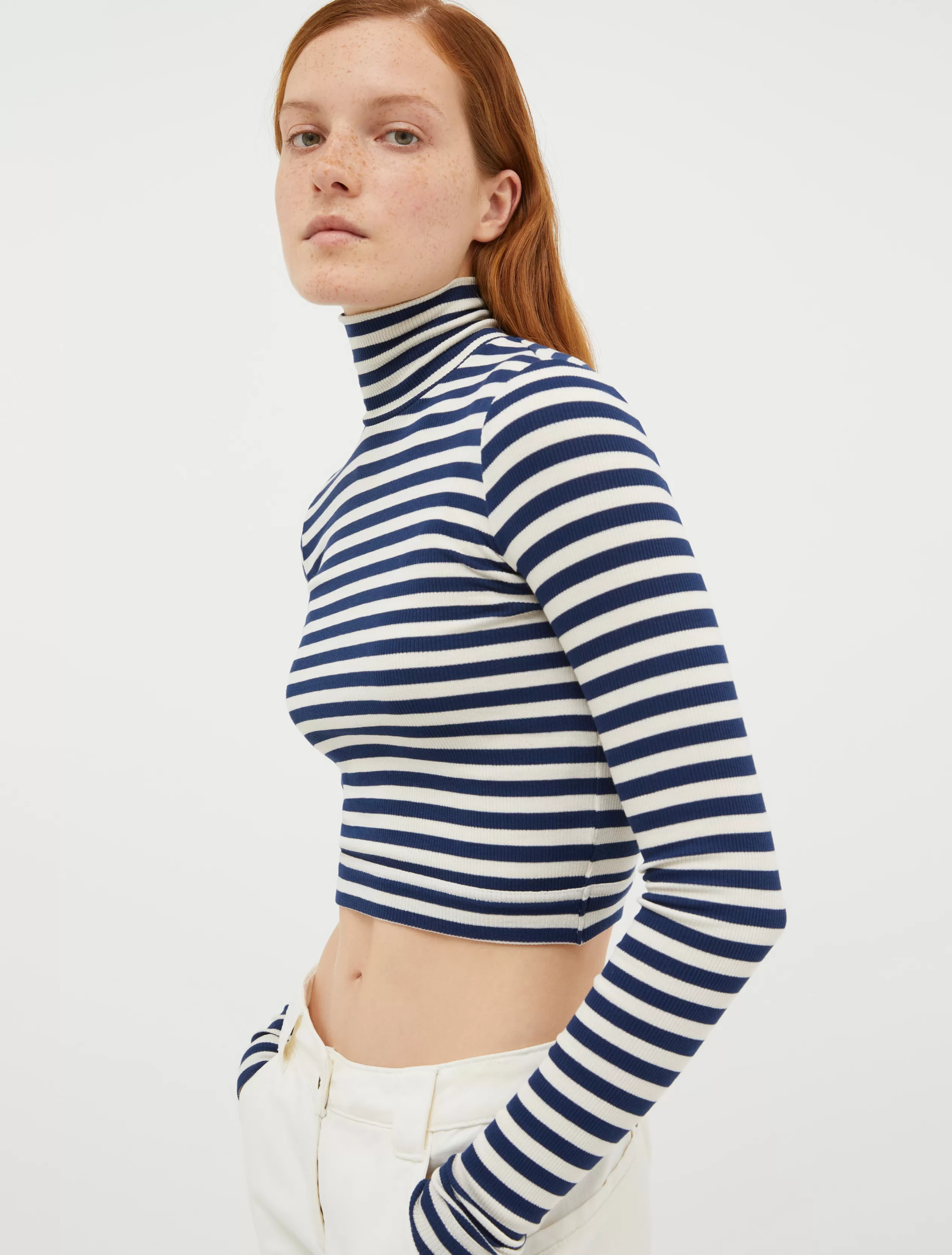 Felpe e T-shirt<MAX&Co. Lupetto cropped in jersey a costine blu marino