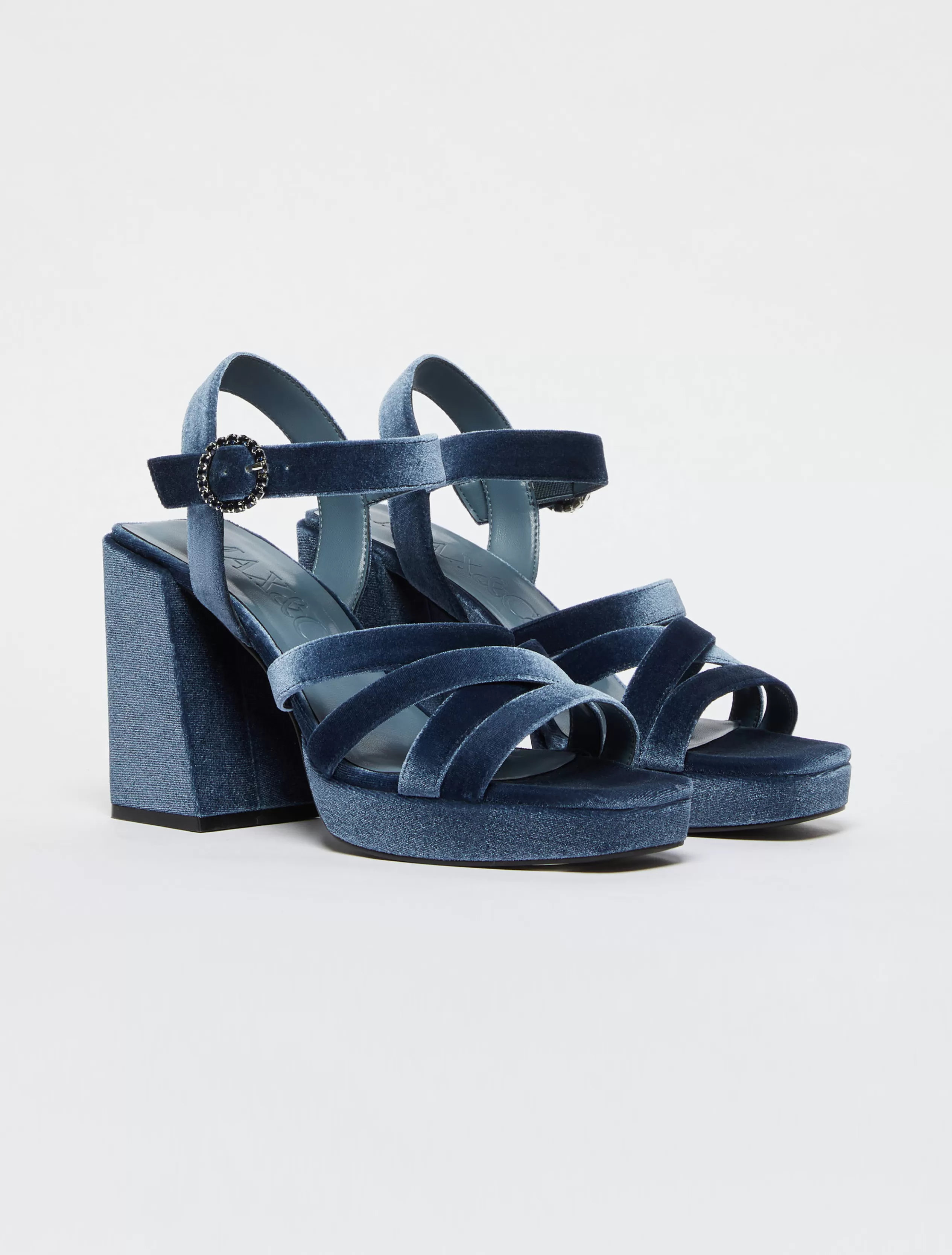 Scarpe<MAX&Co. Sandali platform di velluto blu marino